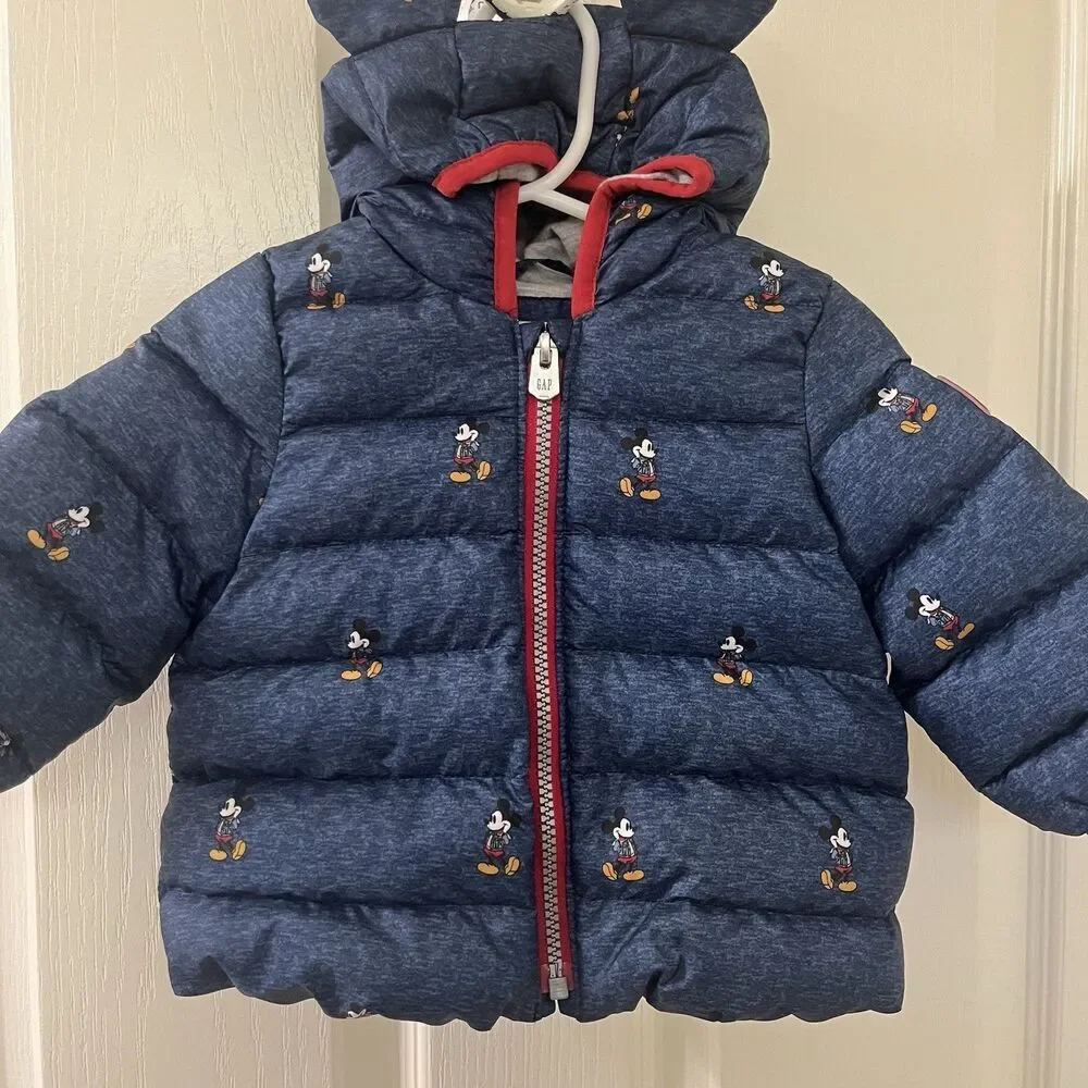 babyGap x Disney Baby Mickey Mouse Down Puffer Jacket Blue Boys Size 6-12 Months